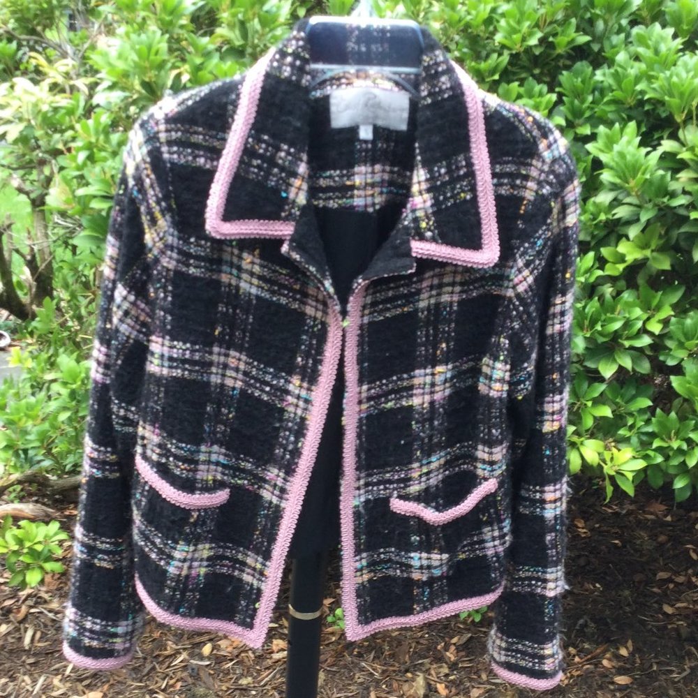Earl Rosenberg Classic Pink Trim  Plaid Jacket